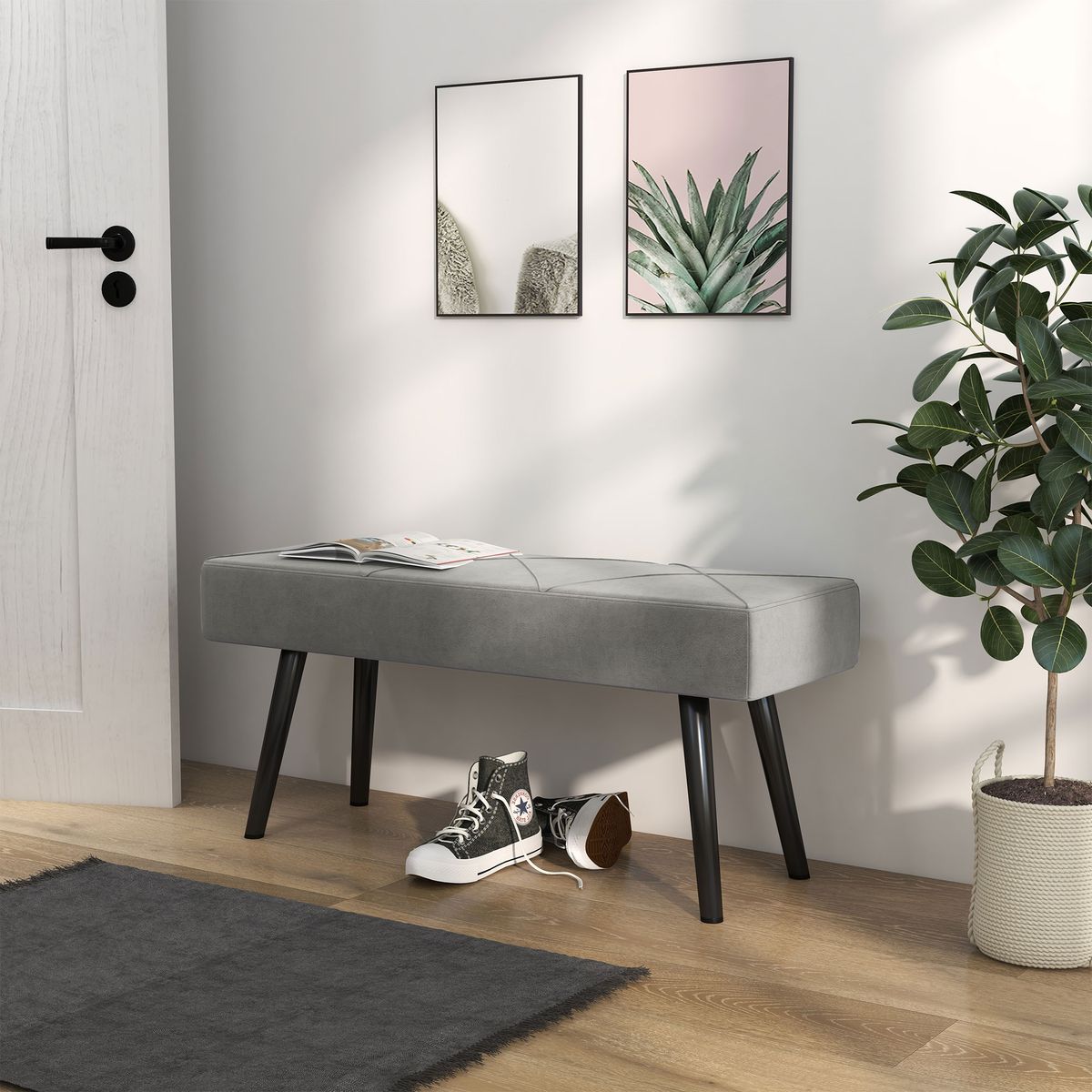 Banco Sojo Homcom acolchado gris 45x100x36 cm