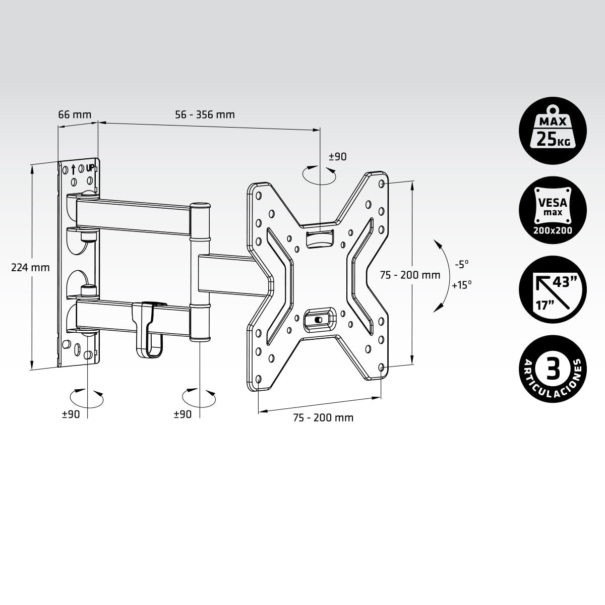 Soporte de TV Engel Lunix 3 AC0591E 17’’-43’’ orientable y extensible negro 6