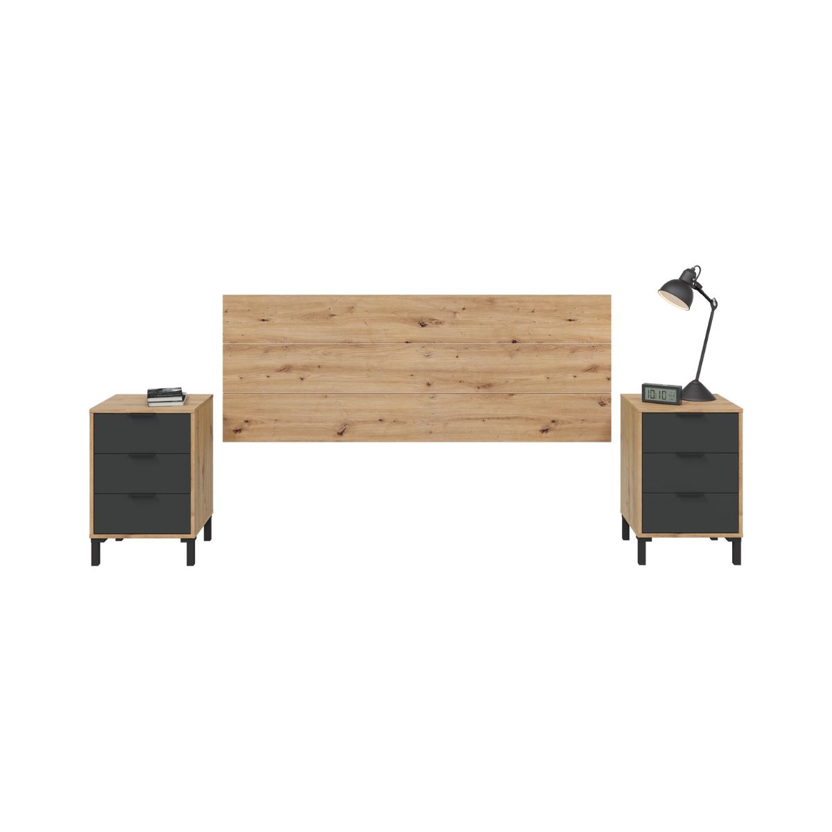 Conjunto-de-dormitorio-Enzo-cabecero---2-mesitas-roble-antracita