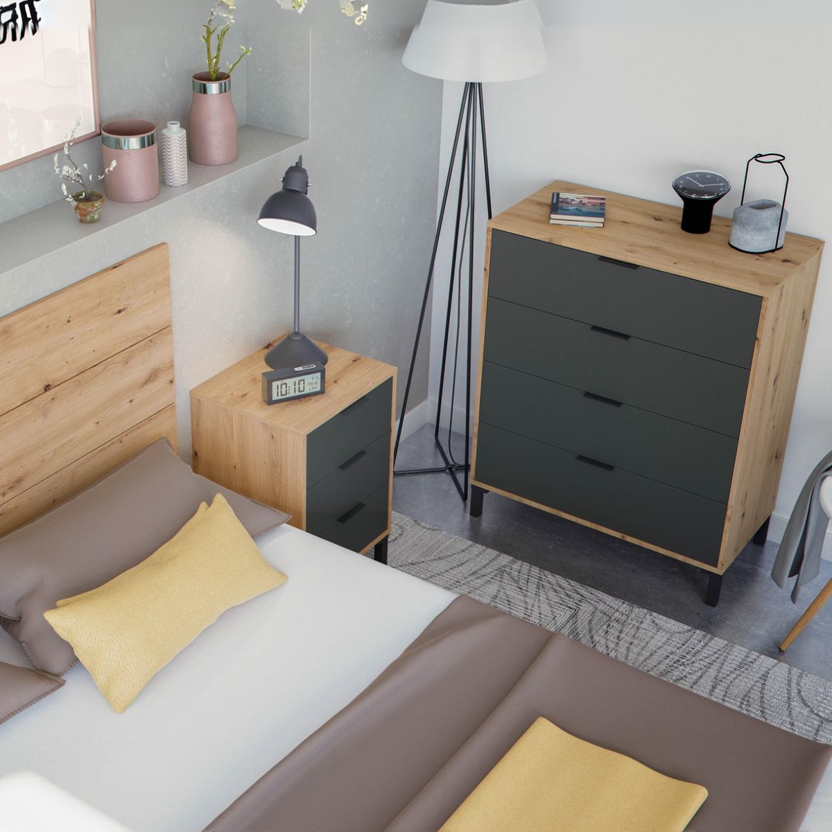 Conjunto-de-dormitorio-Enzo-cabecero---2-mesitas-roble-antracita