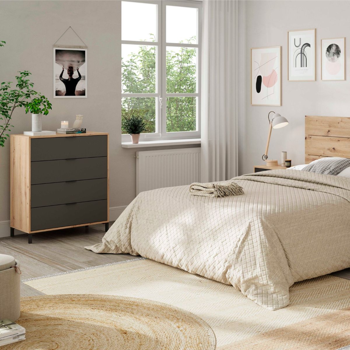 Comoda-Enzo-4-cajones-roble-grafito-94x775x40-cm-animada