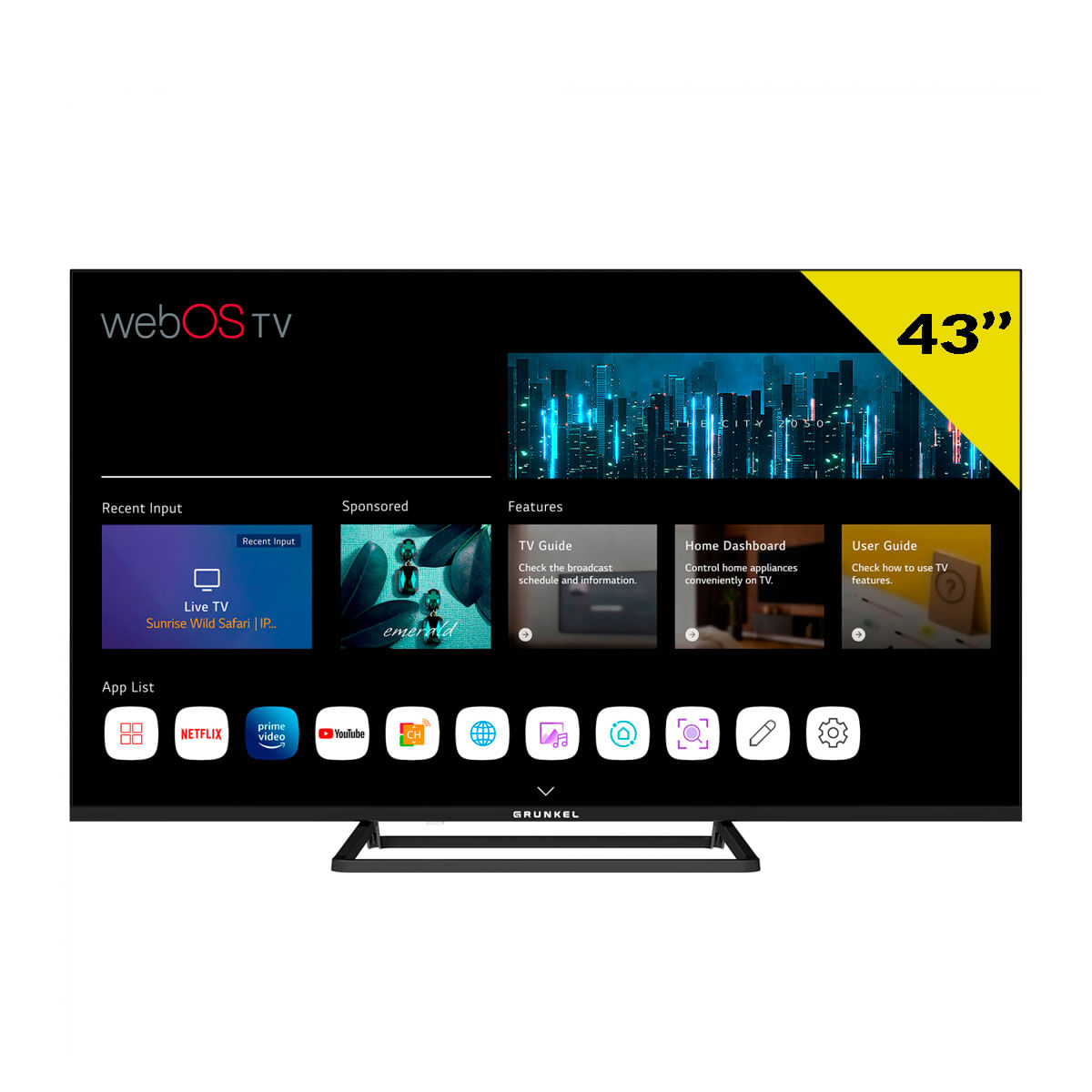 Televisor-Smart-TV-Grunkel-LED-4324PBW-43’’-WebOS-negro