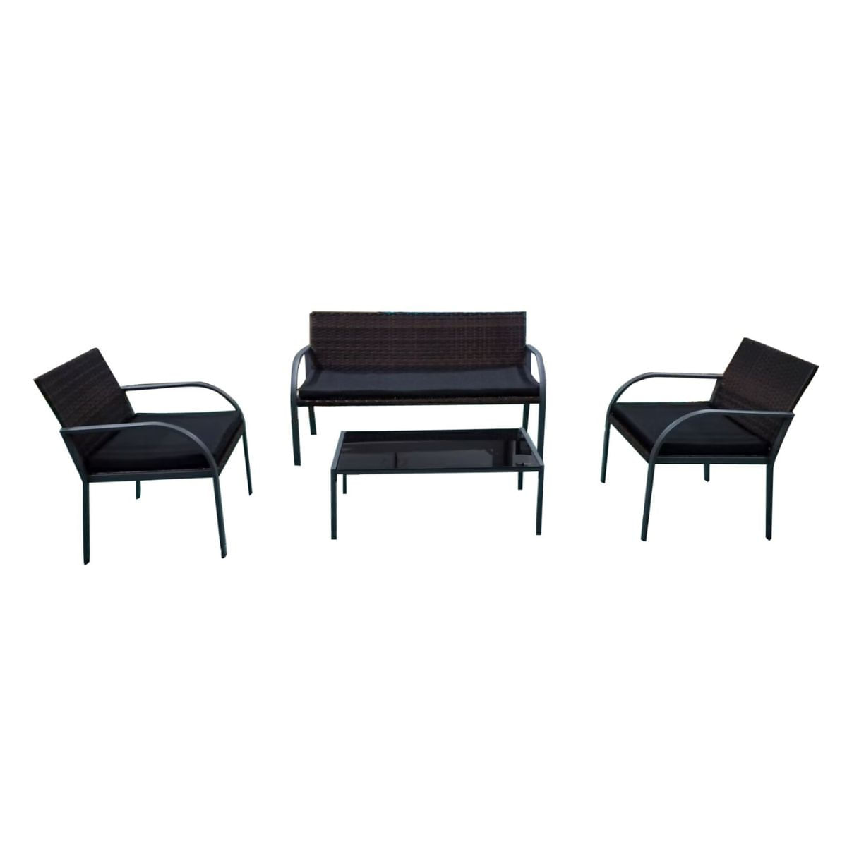 Conjunto-de-jardin-Mykonos-2-sillones---1-sofa-doble---mesa-de-centro-marron-negro-fondo-blanco