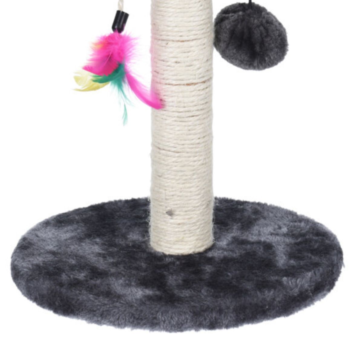 Rascador-para-gatos-con-pluma---bola-gris-Ø16x30-cm