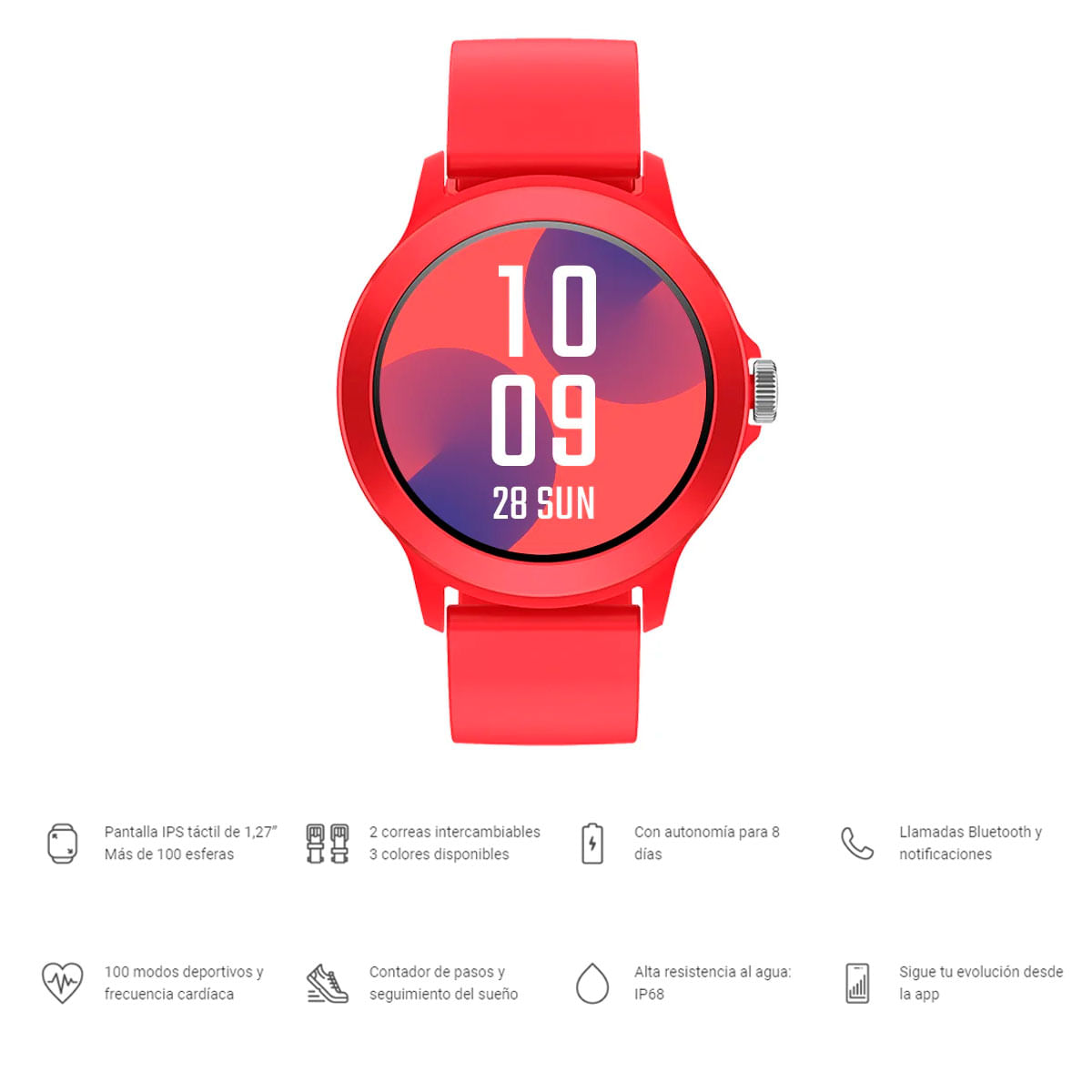 Smartwatch SPC Smartee Duo Vivo 1,27’’ manos libres + correa extra rojo 4