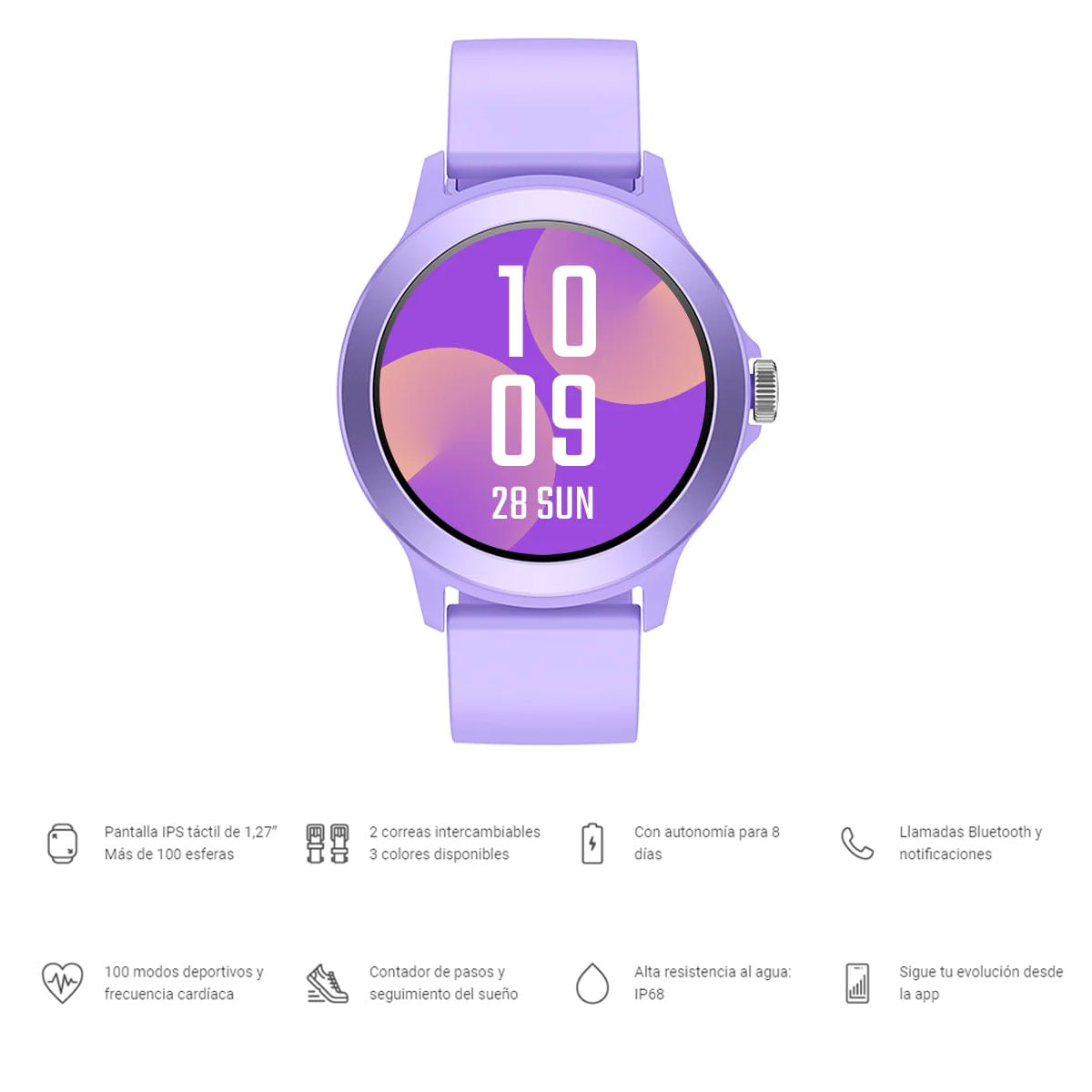 Smartwatch SPC Smartee Duo Vivo 1,27’’ manos libres + correa extra púrpura 4