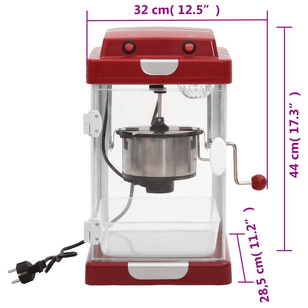 Palomitera eléctrica 10 tazas 70,8 gr acero inox rojo 44x32x28,5 cm
