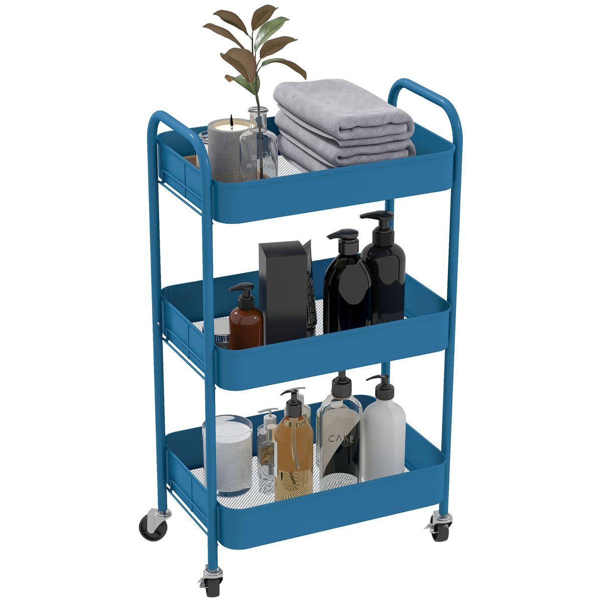 Carrito auxiliar Vejo Homcom 3 cestas azul oscuro 79x45x30,6 cm