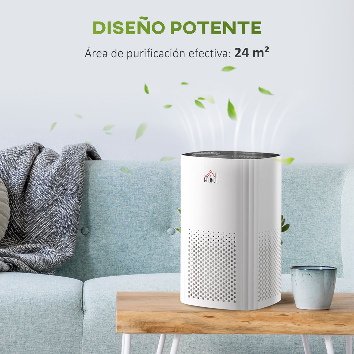 Purificador de aire Myka Homcom filtro HEPA 3 capas 24m² blanco 36x22,7x22,7 cm
