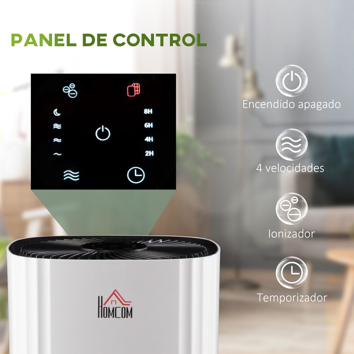 Purificador de aire Myka Homcom filtro HEPA 3 capas 24m² blanco 36x22,7x22,7 cm