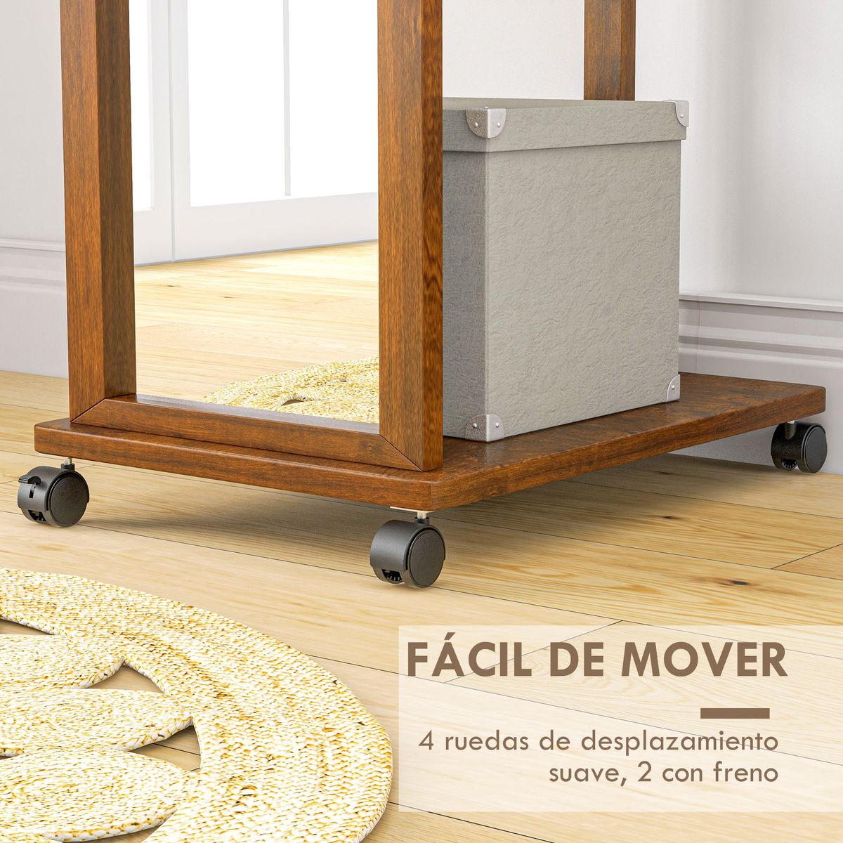 espejo silute homcom de cuerpo entero con ruedas madera 167,8x35,5x49,5 cm