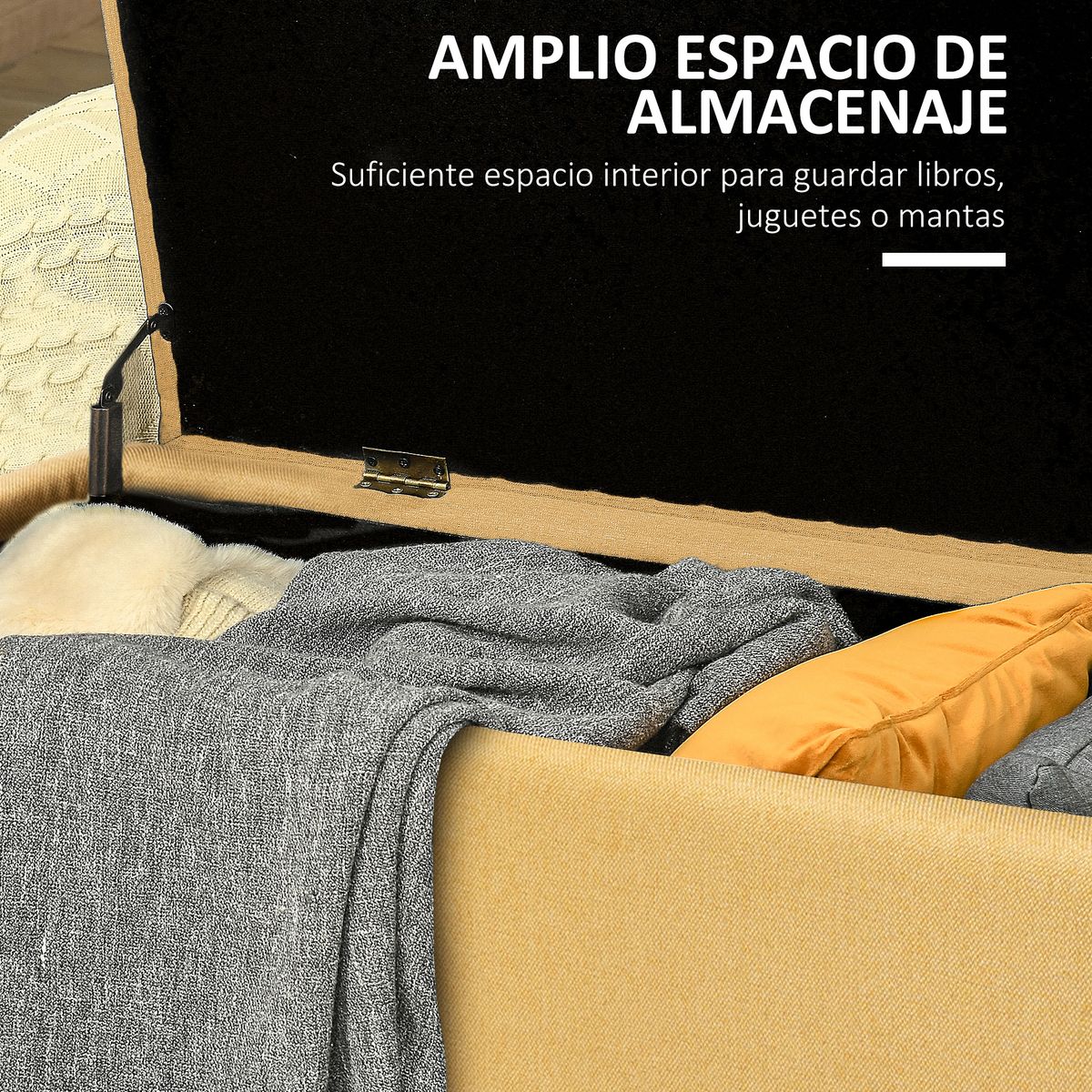 Banco de almacenaje Miller Homcom con tapa abatible amarillo 44,5x101x38,5 cm