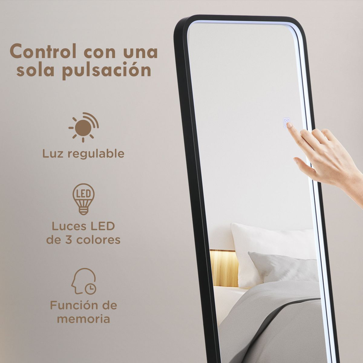 Espejo Lucke Homcom con luz LED ajustable 3 colores negro 151,5x50 cm
