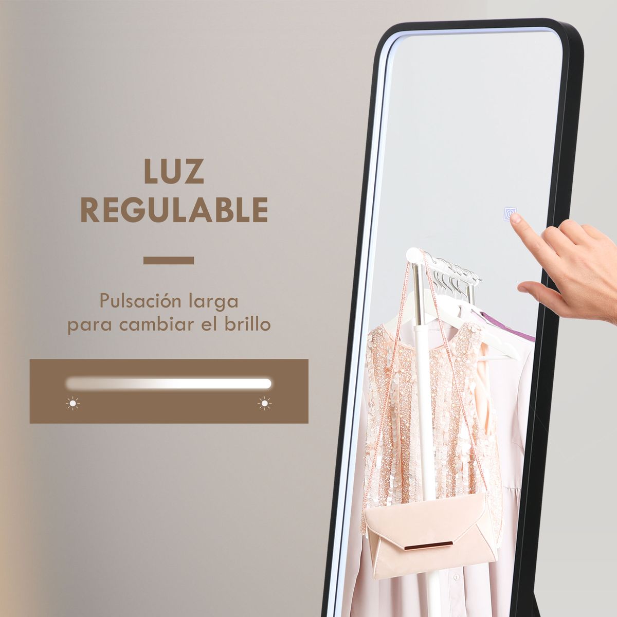 Espejo Lucke Homcom con luz LED ajustable 3 colores negro 151,5x50 cm