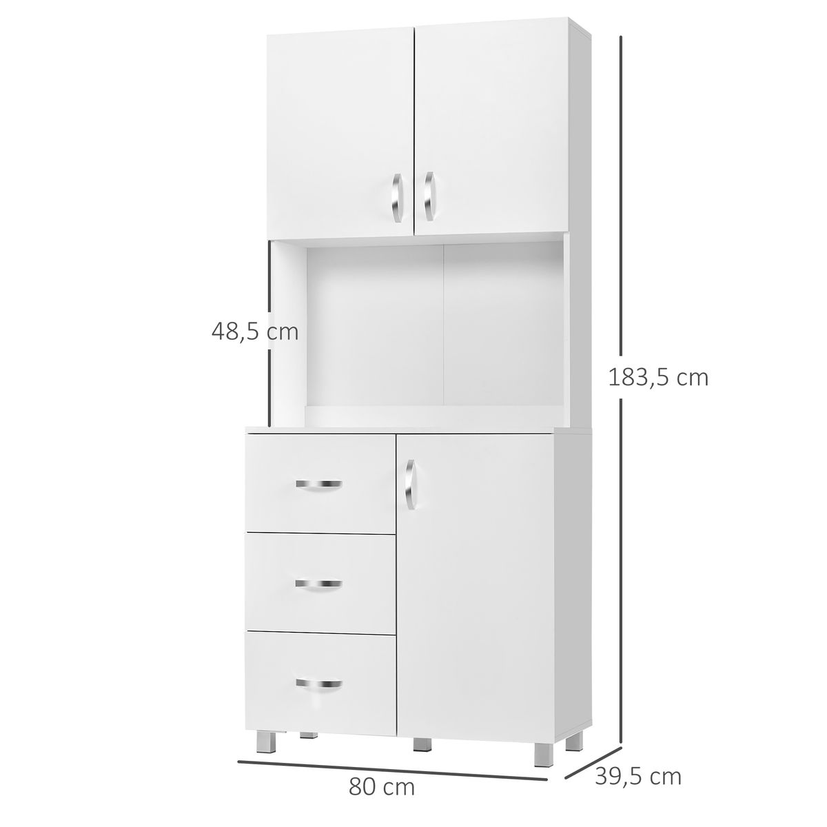 Alacena Toja Homcom 3 cajones + 2 armarios blanco 183,5x80x39,5 cm