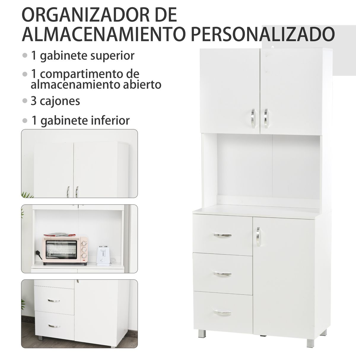 Alacena Toja Homcom 3 cajones + 2 armarios blanco 183,5x80x39,5 cm