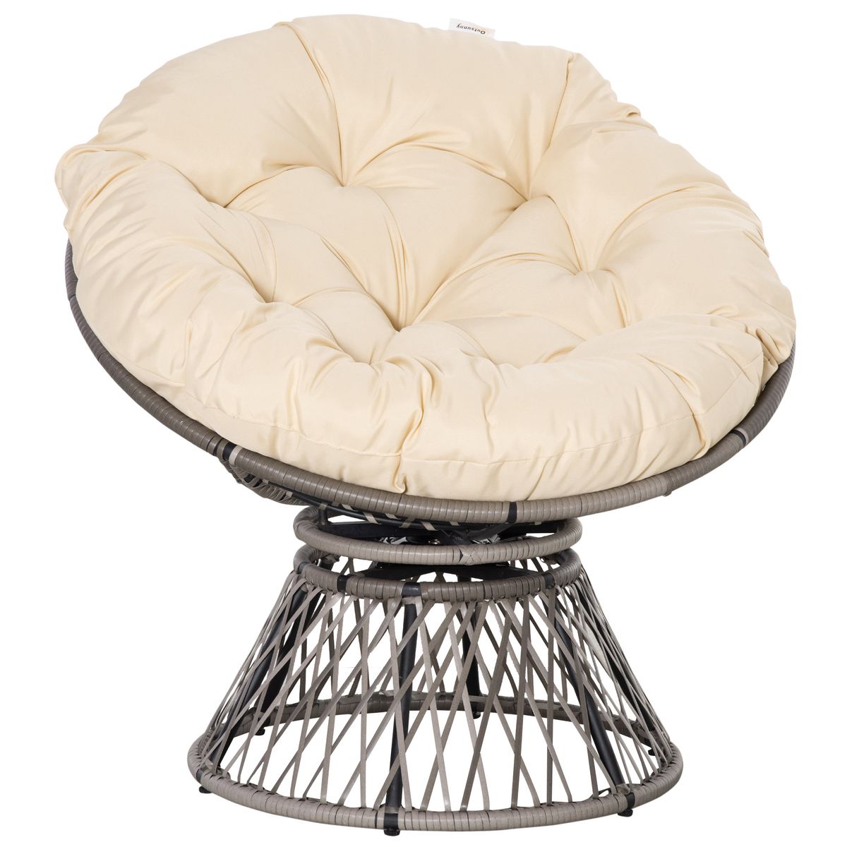 Sillón papasan Outsunny giratorio con cojín gris/crema 90x87x97 cm