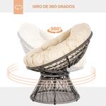 Sillón papasan Outsunny giratorio con cojín gris/crema 90x87x97 cm