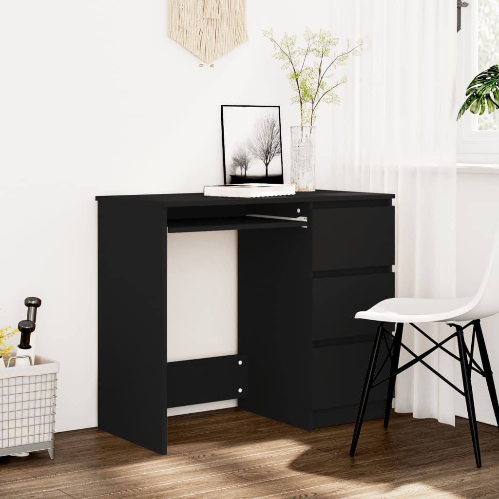 Escritorio Vegal 3 cajones + compartimento para teclado negro 76x90x45 cm