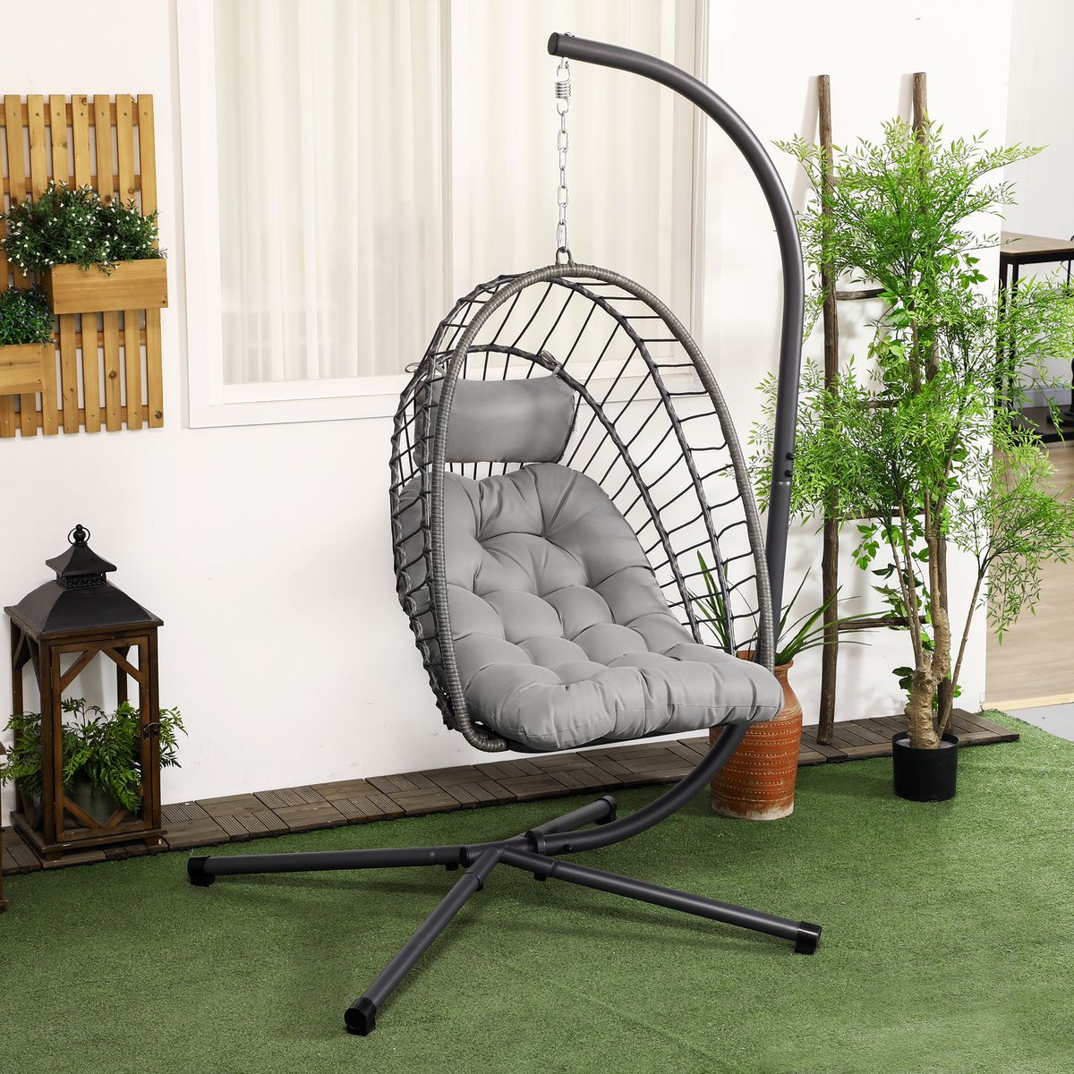 Silla colgante Passia Outsunny 2 cojines gris oscuro 194x100x131 cm