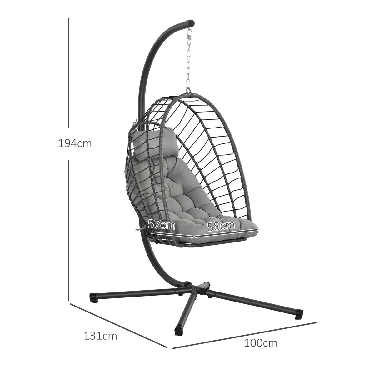 Silla colgante Passia Outsunny 2 cojines gris oscuro 194x100x131 cm