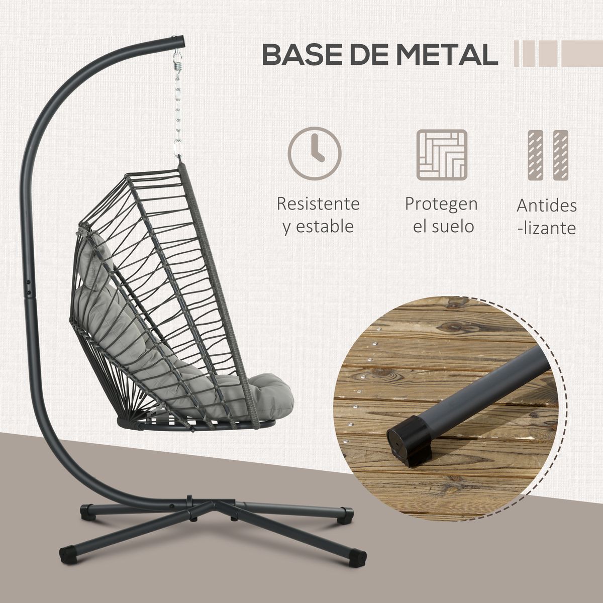 Silla colgante Passia Outsunny 2 cojines gris oscuro 194x100x131 cm