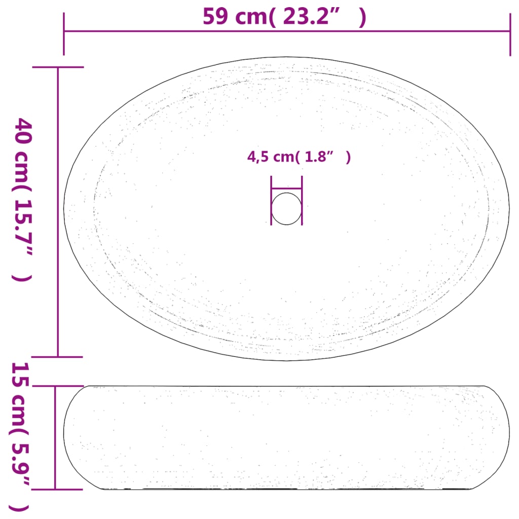 Lavabo de encimera Livha ovalado cerámica negro/gris 15x59x40 cm