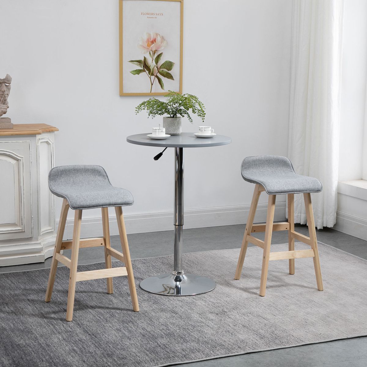 Pack de 2 taburetes altos Lenha Homcom gris/natural 75,5x40x41,5 cm