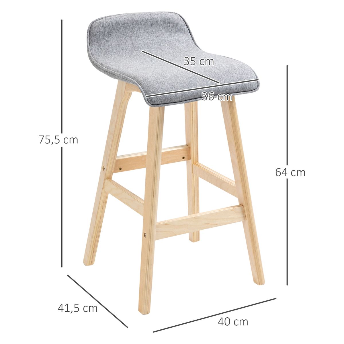 Pack de 2 taburetes altos Lenha Homcom gris/natural 75,5x40x41,5 cm