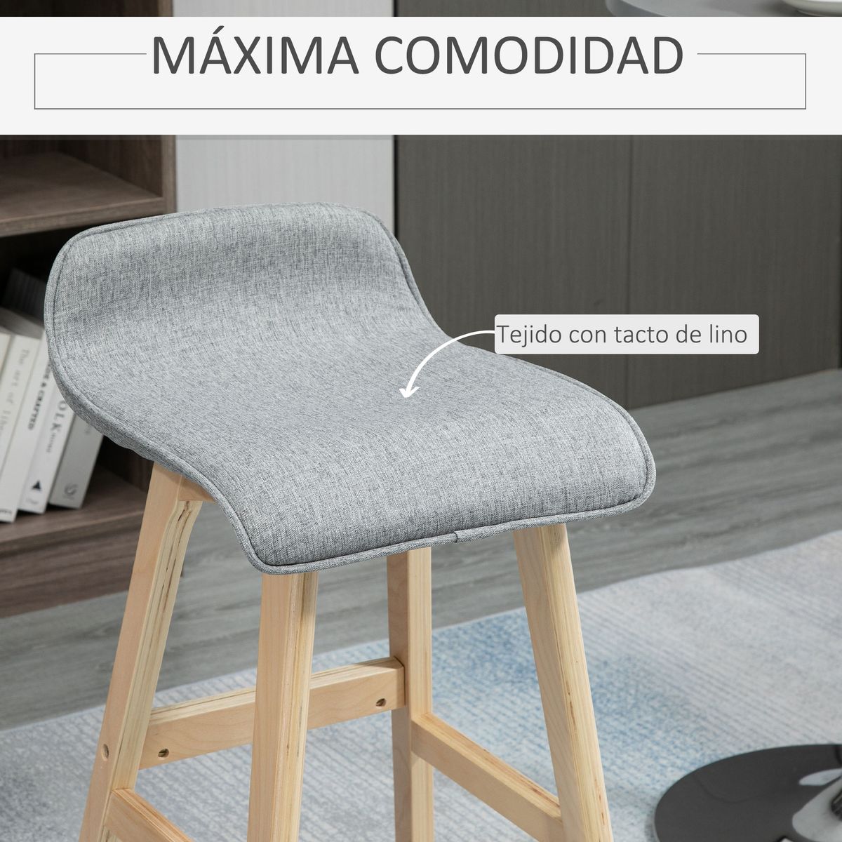 Pack de 2 taburetes altos Lenha Homcom gris/natural 75,5x40x41,5 cm