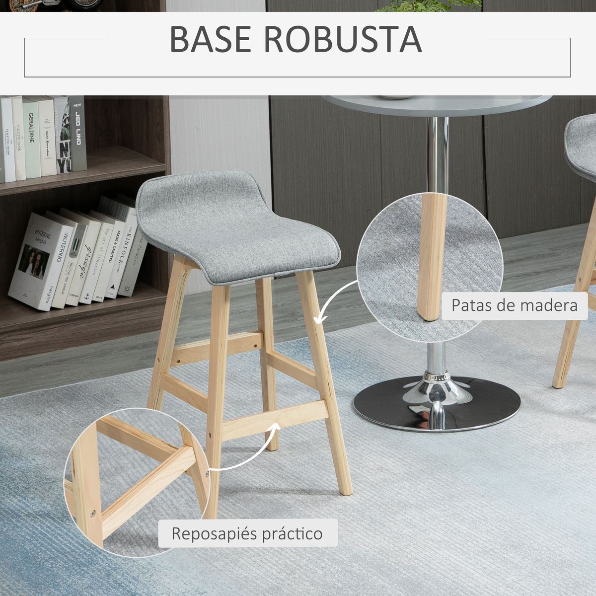 Pack de 2 taburetes altos Lenha Homcom gris/natural 75,5x40x41,5 cm