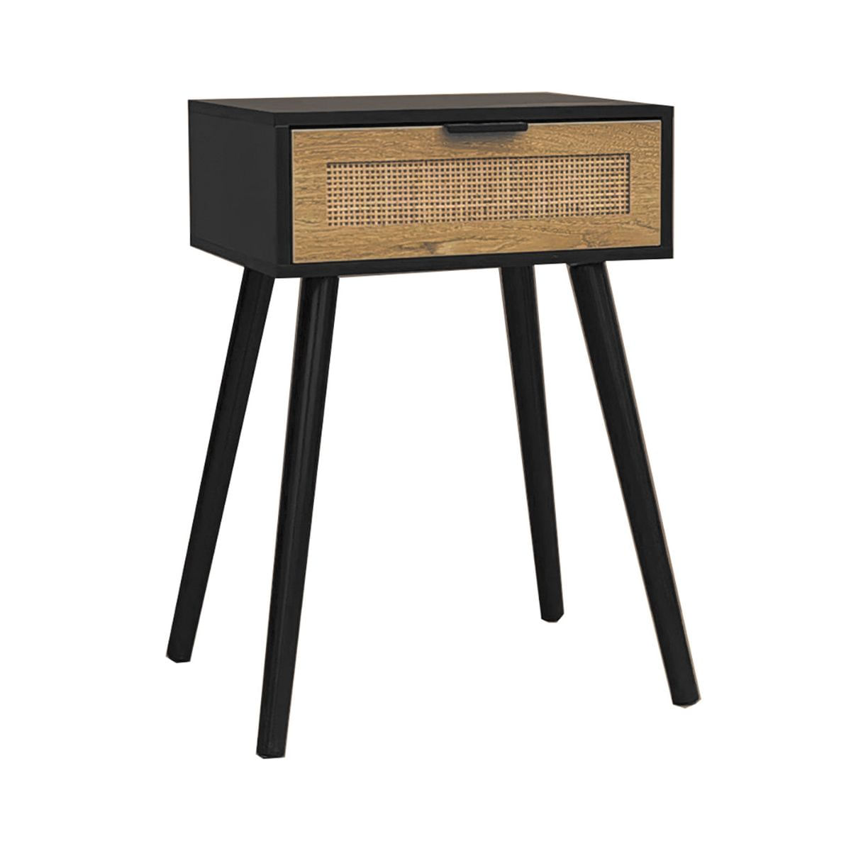 Mesita-de-noche-Freya-con-cajon-negro-natural-60x40x30-cm-frontal