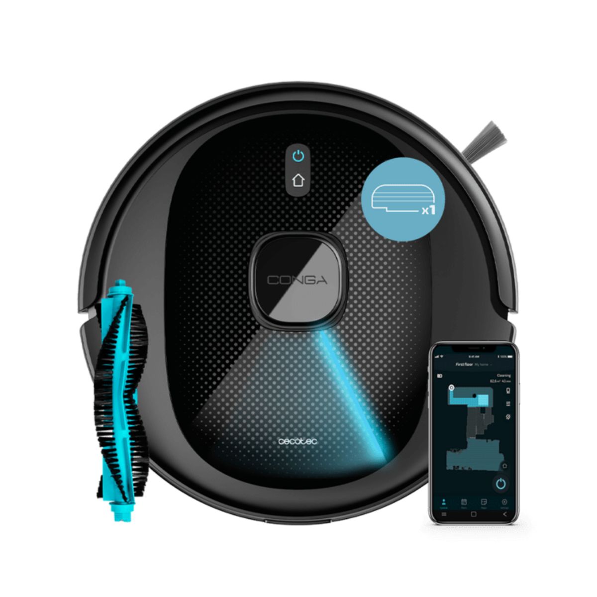 Robot-aspirador-Cecotec-Conga-8290-Immortal-Ultra-Power-Genesis-4-en-1-Wifi-con-App-negro-mando