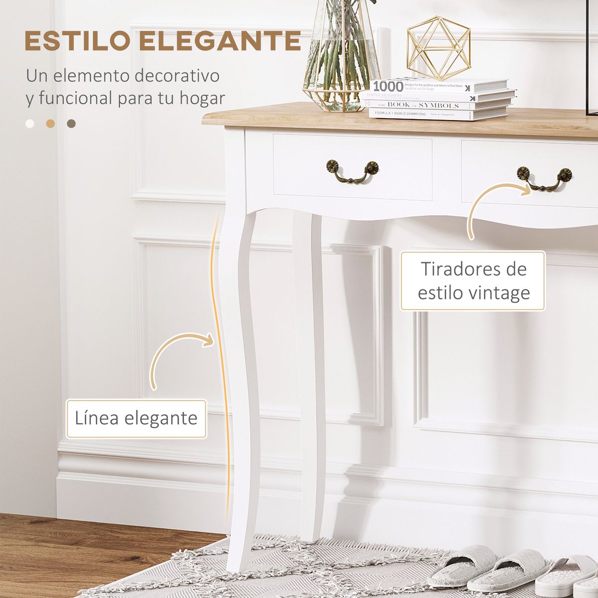 Recibidor October Homcom 2 cajones madera de pino blanco 78,5x87x34 cm