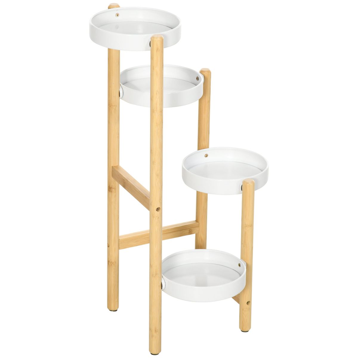 Soporte para plantas Outsunny 4 estantes bambú natural/blanco Ø28x80 cm