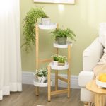 Soporte para plantas Outsunny 4 estantes bambú natural/blanco Ø28x80 cm