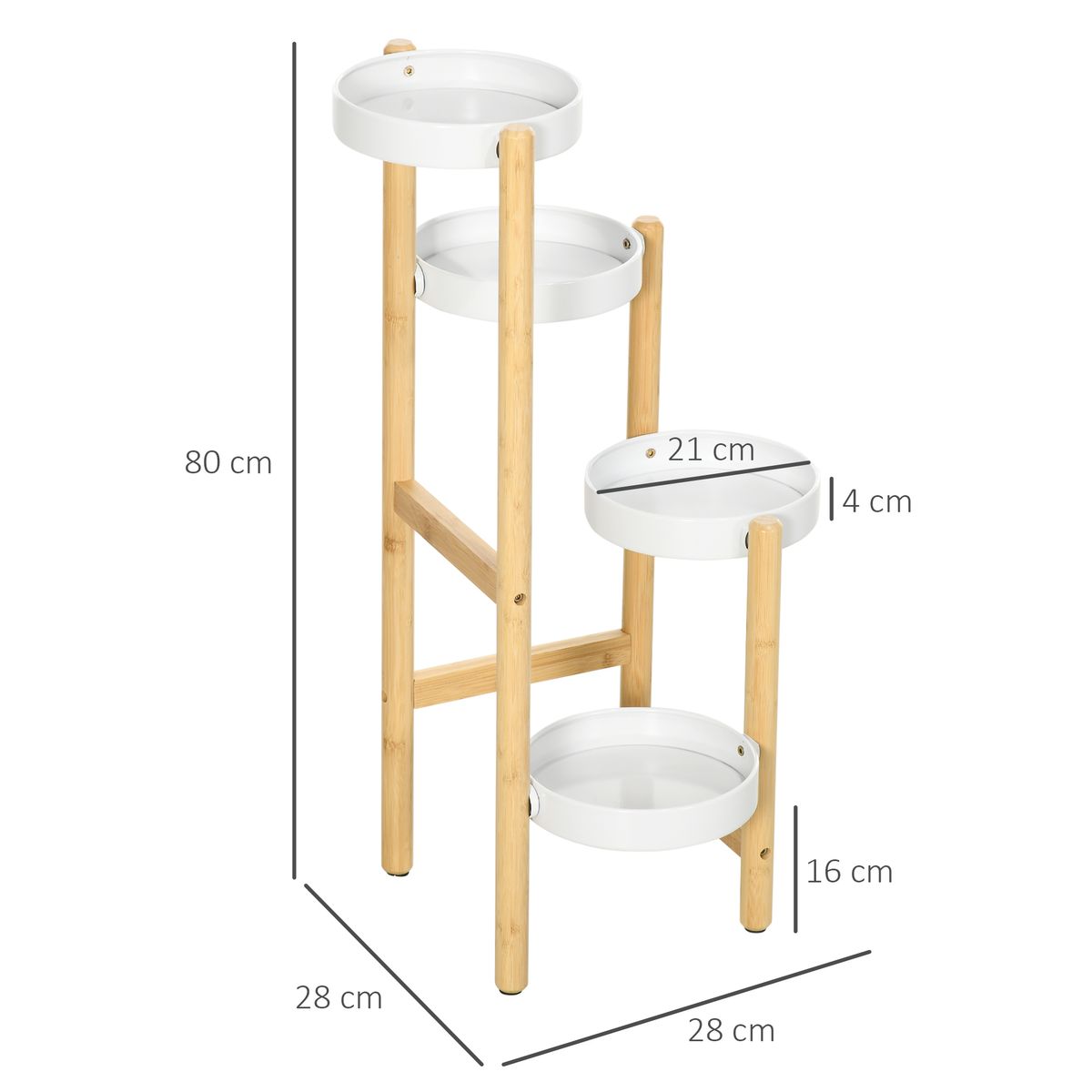 Soporte para plantas Outsunny 4 estantes bambú natural/blanco Ø28x80 cm