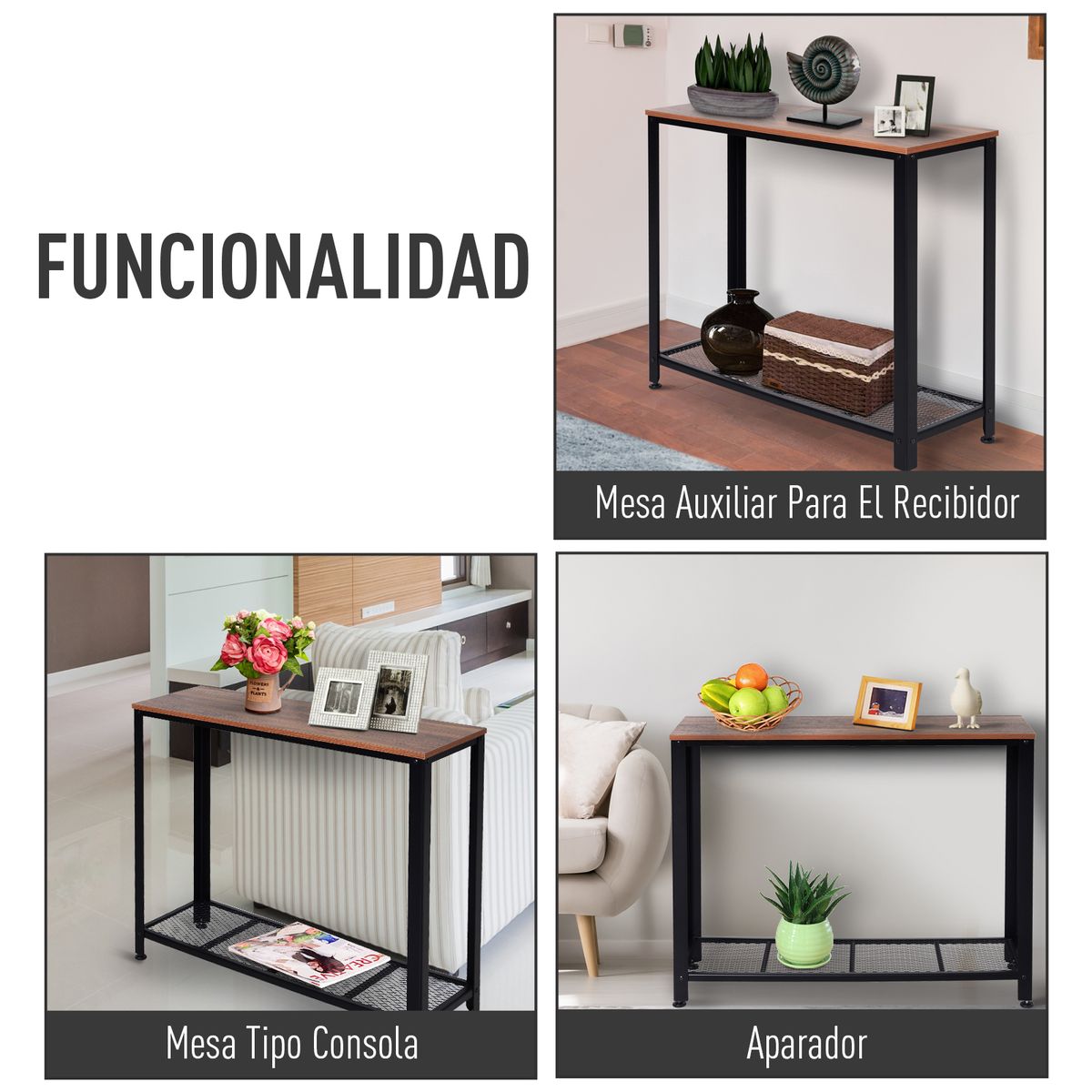Recibidor Koy Homcom con estante inferior marrón/negro 80x101x35 cm