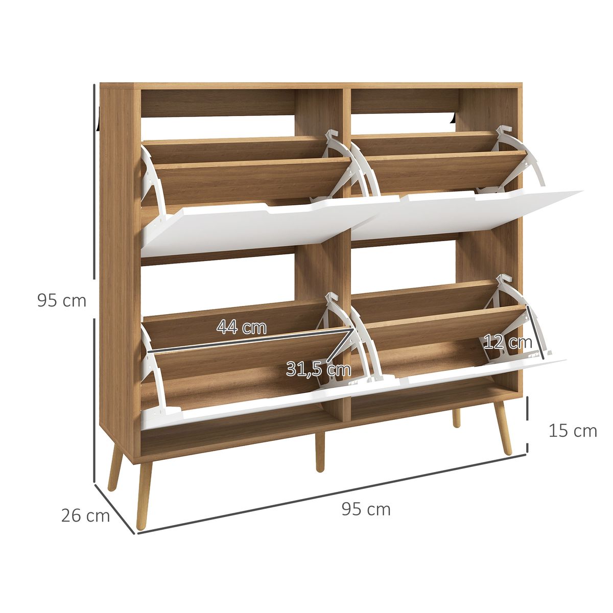 Zapatero Timbba Homcom 4 cajones abatibles blanco/natural 95x95x26 cm