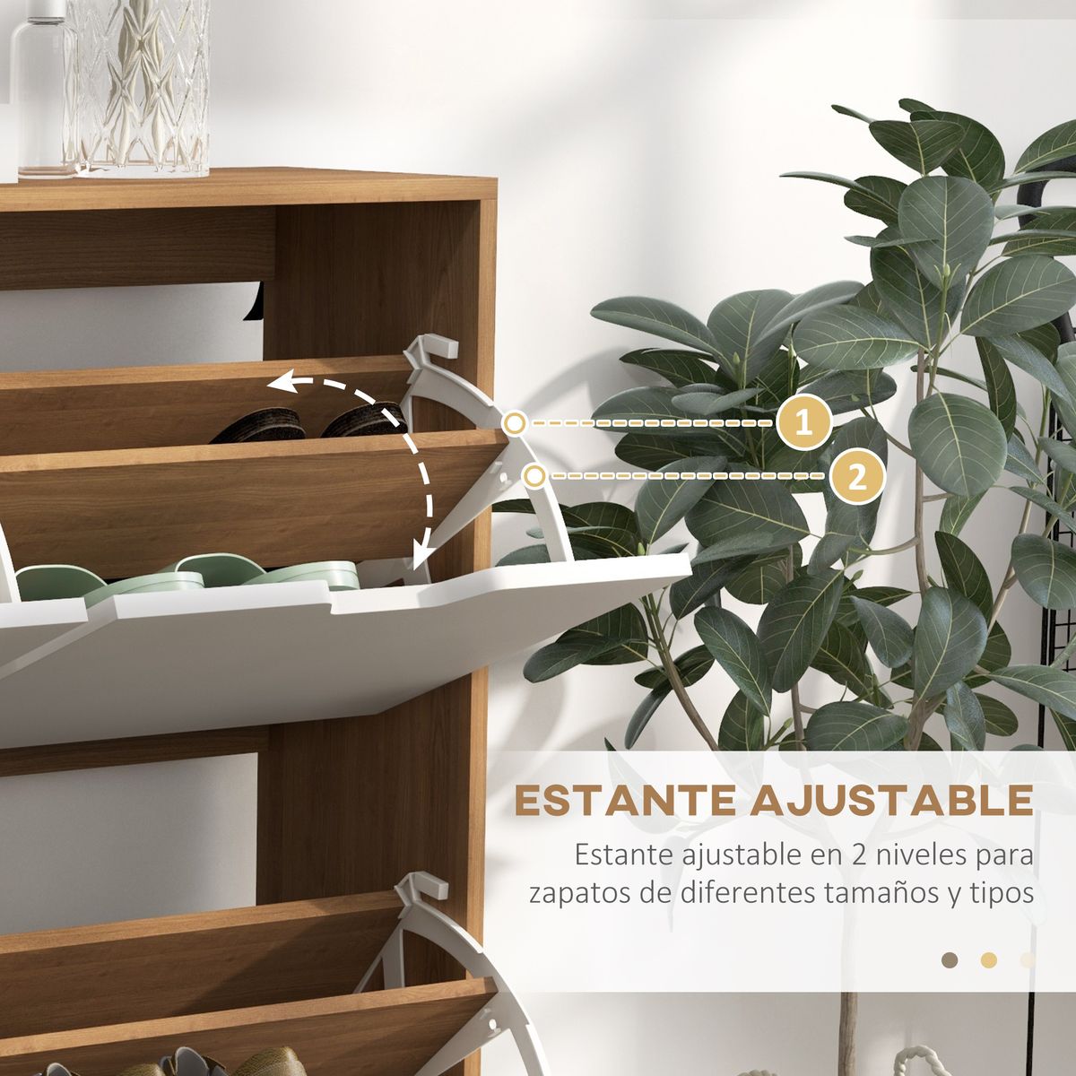 Zapatero Timbba Homcom 4 cajones abatibles blanco/natural 95x95x26 cm