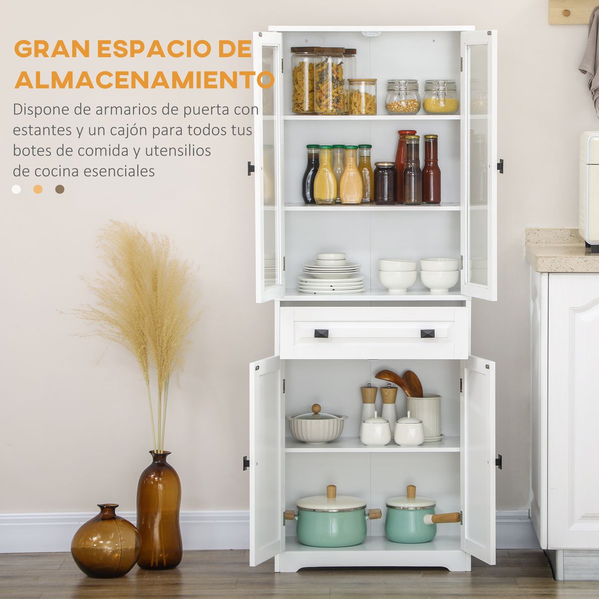 Aparador Hojar Homcom 2 armarios + cajón blanco 160x60x30 cm
