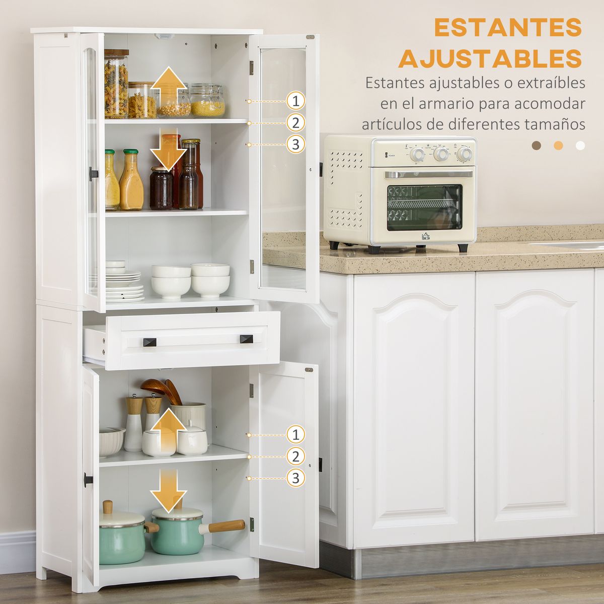 Aparador Hojar Homcom 2 armarios + cajón blanco 160x60x30 cm