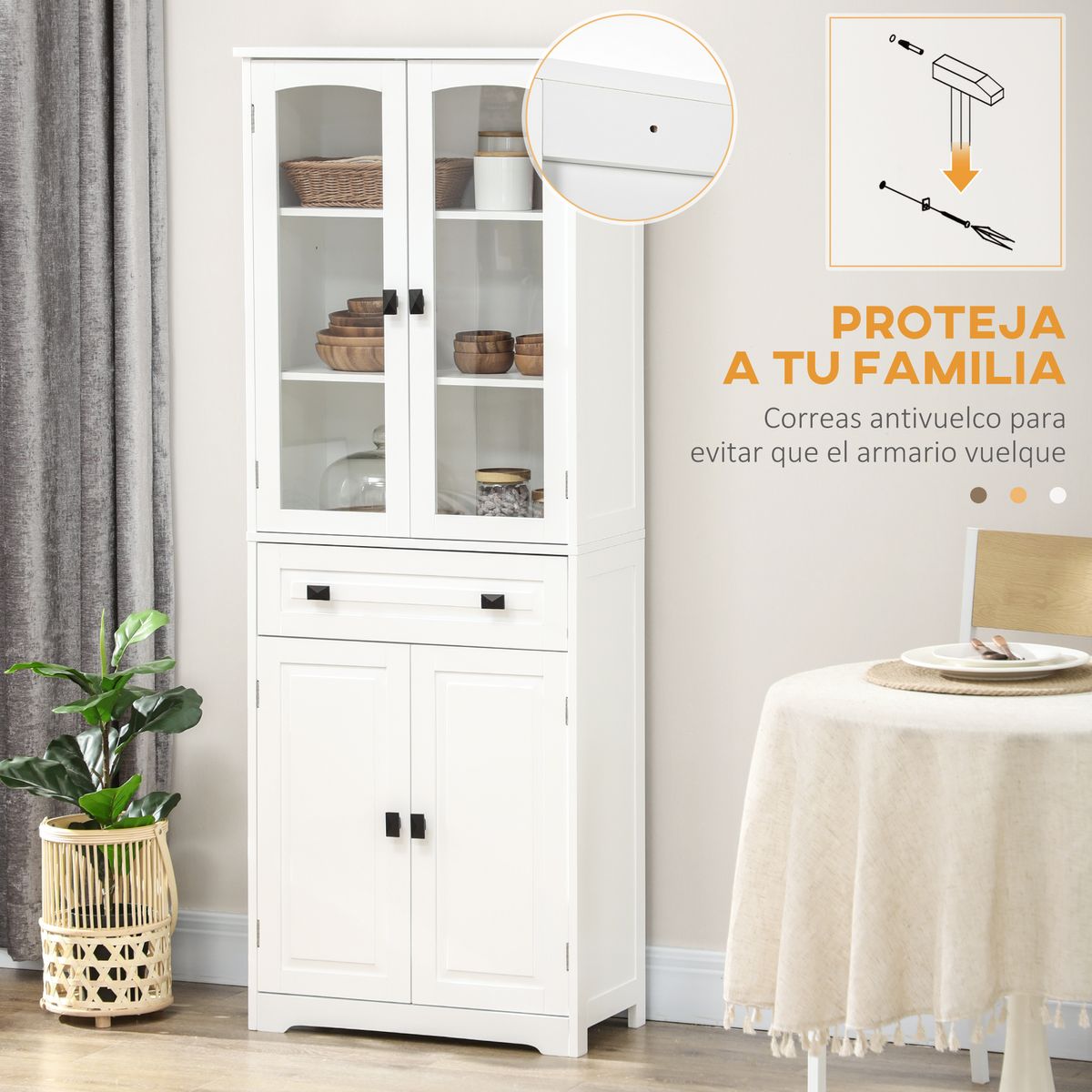 Aparador Hojar Homcom 2 armarios + cajón blanco 160x60x30 cm
