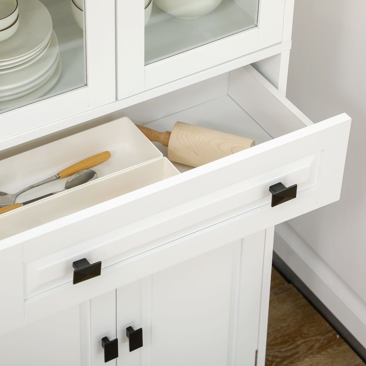 Aparador Hojar Homcom 2 armarios + cajón blanco 160x60x30 cm