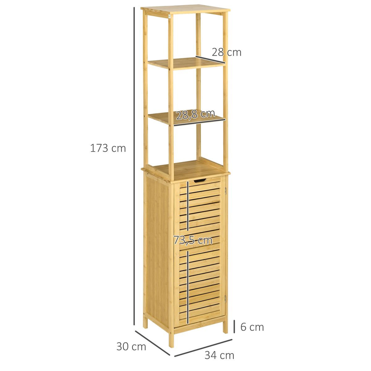 Estantería de baño Kaleh Kleankin 3 estantes + armario natural 173x34x30 cm