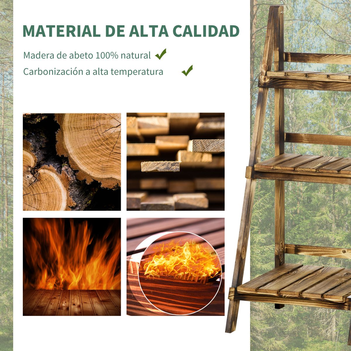 Soporte para plantas Outsunny 3 niveles natural 93x40x37 cm