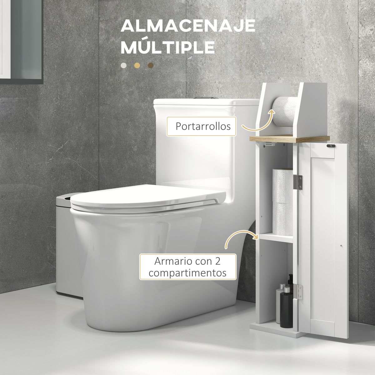Mueble auxiliar Kleankin portarrollos con armario blanco 80x18x20 cm