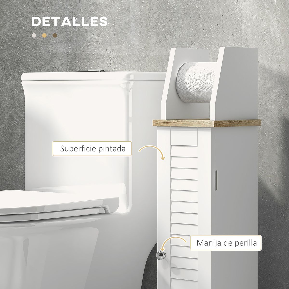Mueble auxiliar Kleankin portarrollos con armario blanco 80x18x20 cm