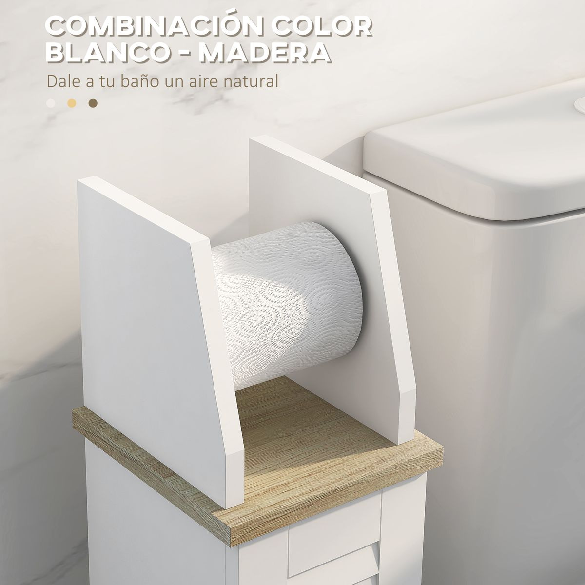 Mueble auxiliar Kleankin portarrollos con armario blanco 80x18x20 cm