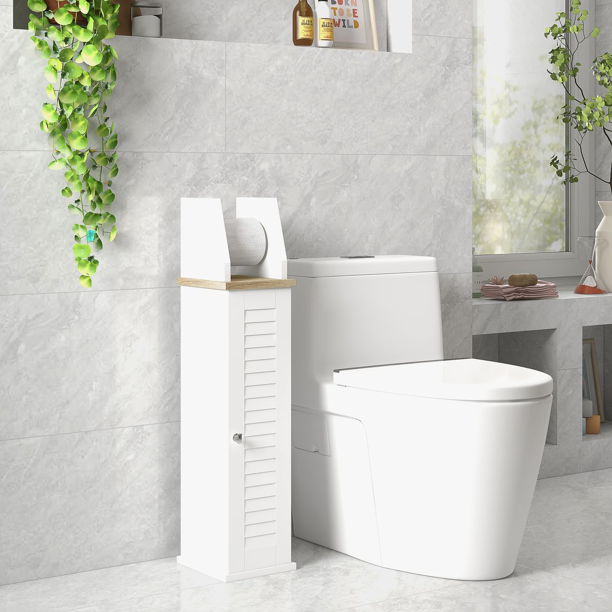 Mueble auxiliar Kleankin portarrollos con armario blanco 80x18x20 cm